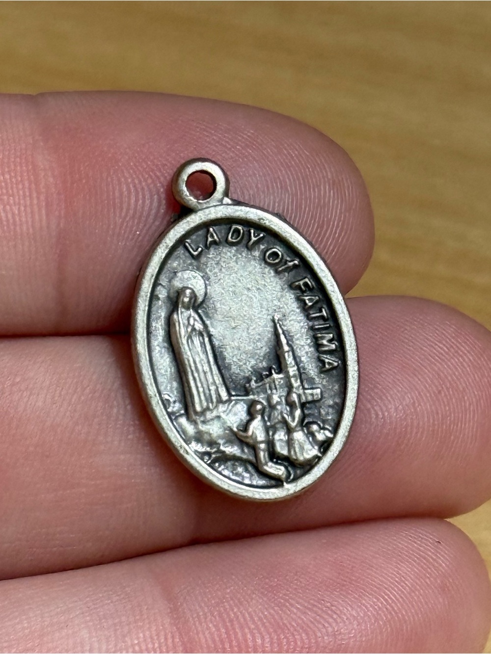 Our Lady of Fatima Vintage Metal Made in Italy Catholic Religious Oval Pendant